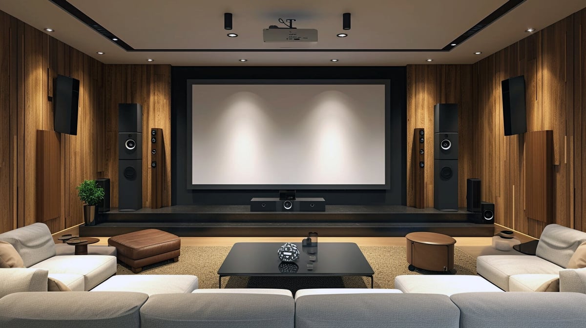 Luxury home theater by Truelux Fine Homes in Austin, Texas with modern audio-visual equipment