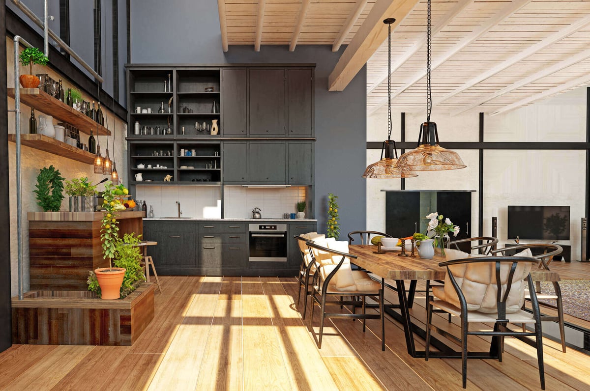 Luxury kitchen remodel by Truelux Fine Homes in Austin, Texas with rustic wooden decor and open shelving